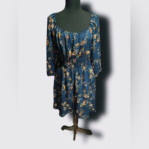 A.U.W Blue Floral Smocked Waist Dress XL